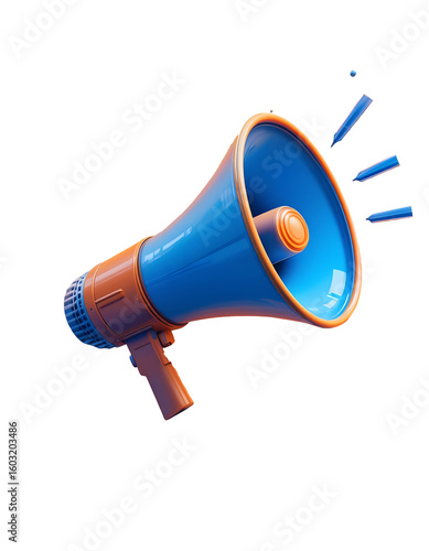 Blue Megaphone: Loudspeaker for Announcements, Promotions, Marketing Campaigns, Ideal for Advertising Designs, Isolated on White Background with Bold Communication Theme