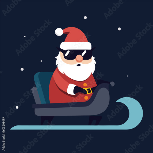 Vector art of cool santa claus riding in a sleigh with sunglasses