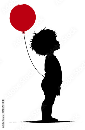 Silhouette of a Child Holding a Red Balloon