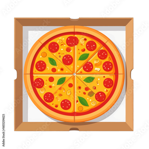 Pizza In Box Top View Illustration