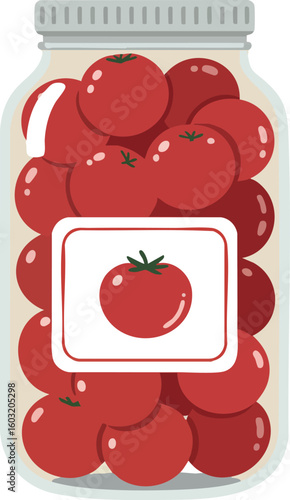 Jar of fresh red tomatoes preserved in glass container vector illustration