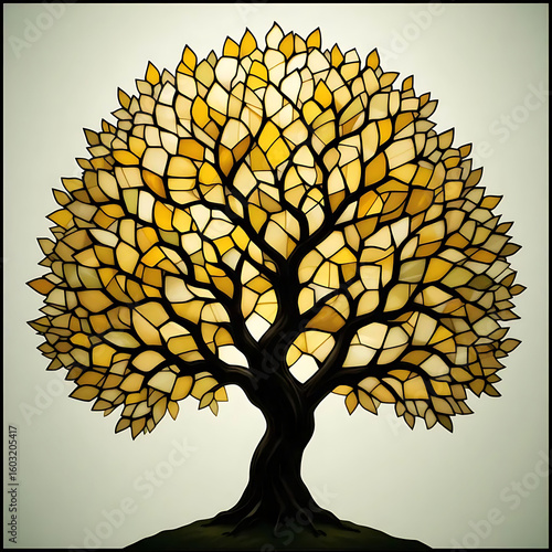 Stylized tree of life with golden yellow and orange leaves