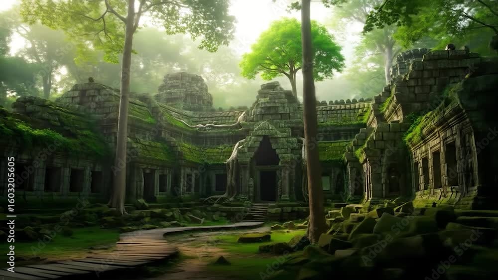 Ancient temple ruins shrouded in a lush jungle Ancient temple ruins shrouded in a lush jungle
