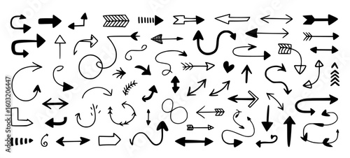 Hand drawn black arrows and directional symbols white