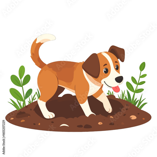 Cute Puppy Digging in Dirt