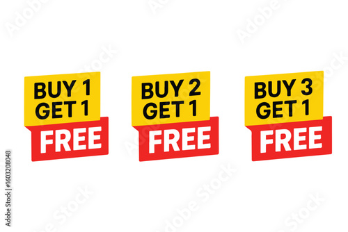 Buy one get one free sale signs with varying quantities