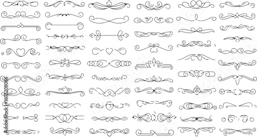 Collection of decorative flourishes and ornamental dividers isolated on transparent background