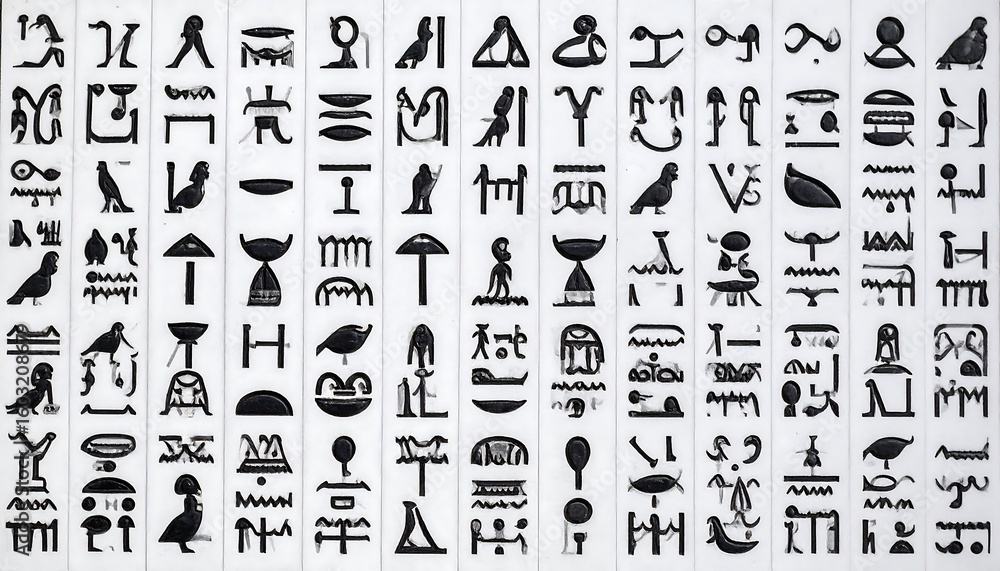 Obraz premium Ancient hieroglyphic symbols arranged in rows