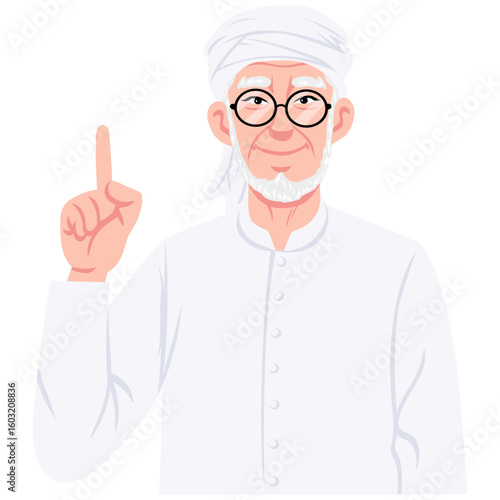 Muslim Scholar Imam Wearing Turban Character Cartoon Illustration