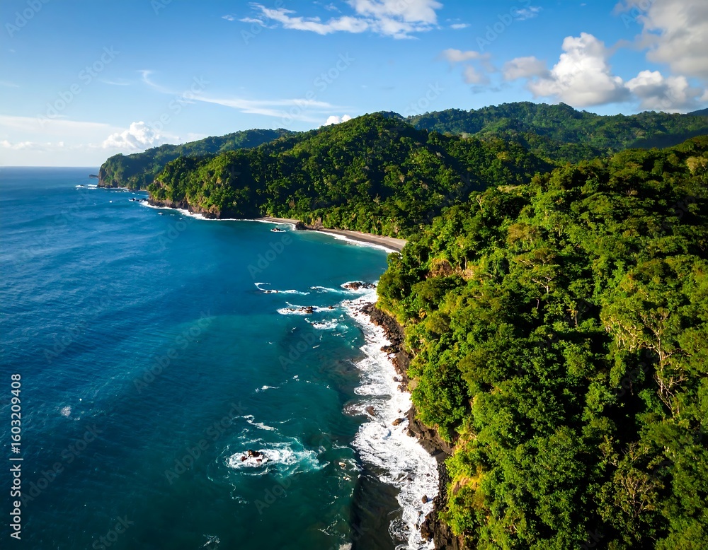 Fototapeta premium Lush coastline with deep blue ocean