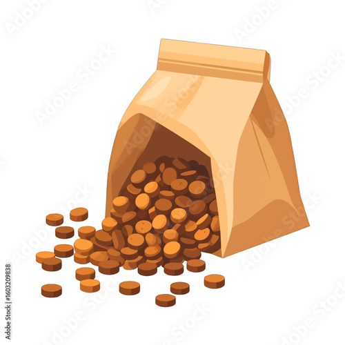 Brown Paper Bag Of Dog Food Falling Treats