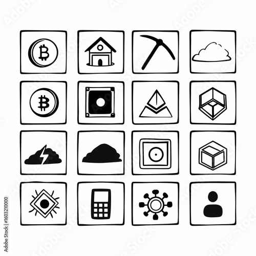 Line Icon Set Thirty Two Cryptocurrency Symbols Bitcoin Mining Cloud Computing Wallet icons line icons