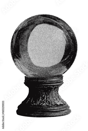 Circus fortune teller crystal ball halftone grunge vector design element