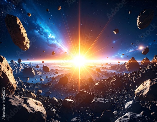 Wallpaper Mural Cosmic landscape, asteroid field, sunrise Torontodigital.ca