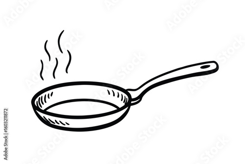 Hand Drawn Frying Pan Icon With Steam Lines