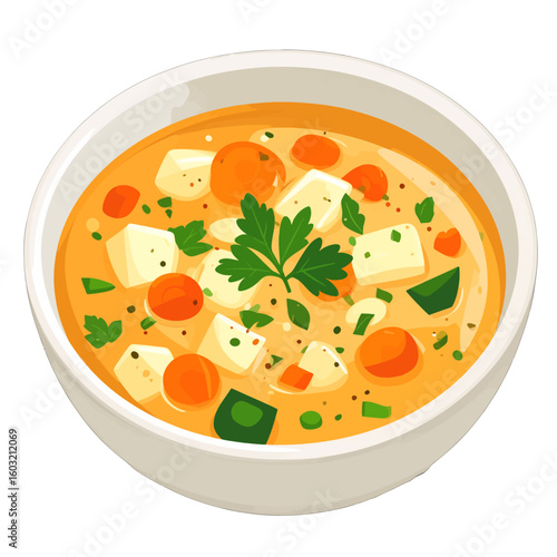 Creamy Vegetable Soup In White Bowl