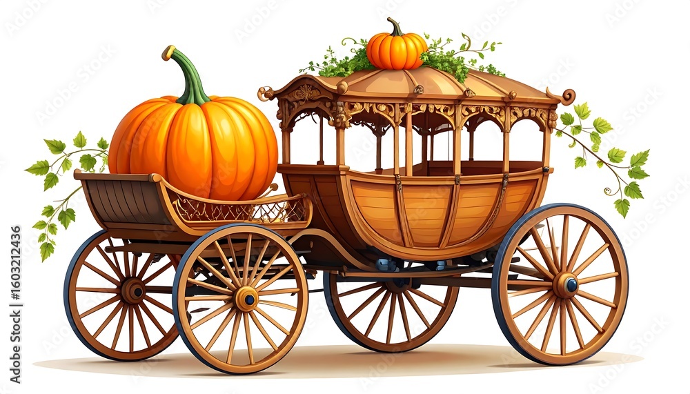 Fototapeta premium Ornate carriage carrying a large pumpkin. Autumnal scene
