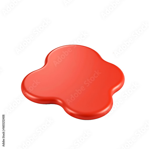 splattered puddle bright red tomato sauce glistens pristine white surface amidst scattered condensation copy