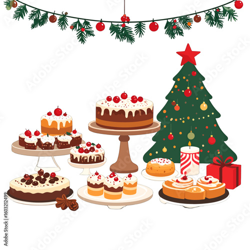 Christmas Treats Display With Decorated Christmas Tree