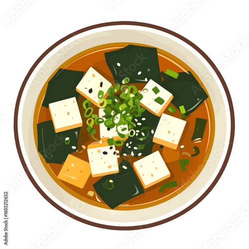 Pixel Art Illustration Of Miso Soup With Tofu And Seaweed