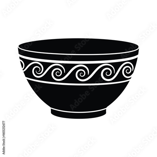 Black clay bowl with white spiral rim vector