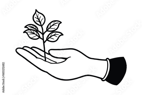 Gloved Hand Holding A Sapling No Text
