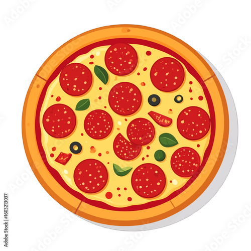 Top View Of Delicious Pizza With Sausage And Cheese