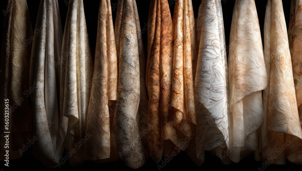 Obraz premium A collection of draped fabrics in muted tones.