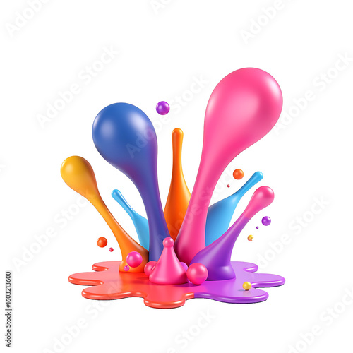 vibrant paint splatters shimmering hues erupt stark white canvas suspended soft gradient