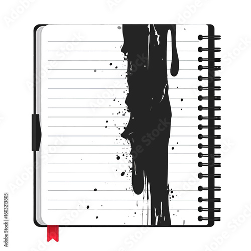 Abstract Spiral Notebook Design With Black Ink Splatters