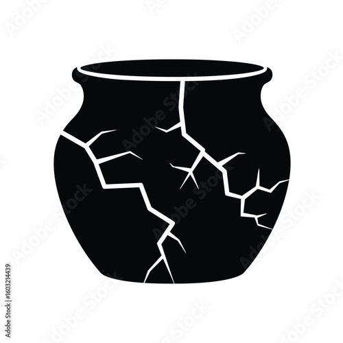 Black cracked pot silhouette broken ceramic