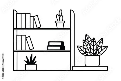 Cute Corner Shelf With Books And Indoor Plants