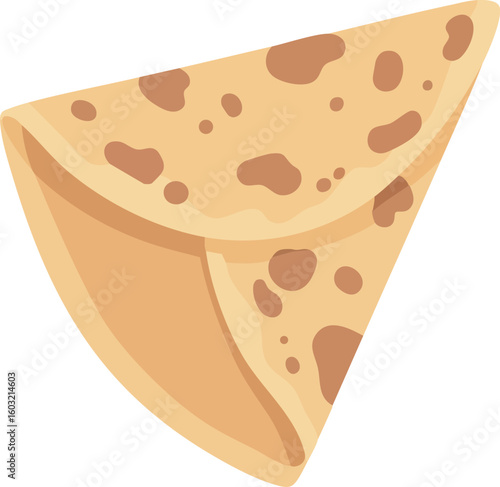 Folded flatbread illustration with brown spots and beige colors vector food design