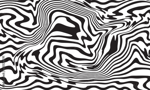 Abstract black and white wavy stripes distorted psychedelic pattern background