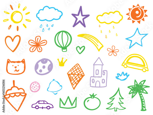 Summer beach icon collection with sun trees and holiday symbols