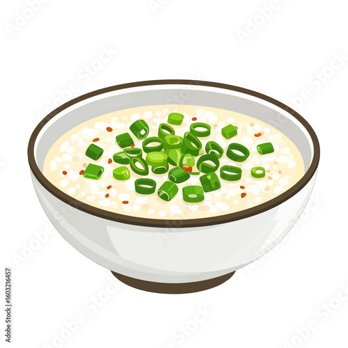 Pixel Art Bowl Of Creamy Rice Porridge With Green Onions