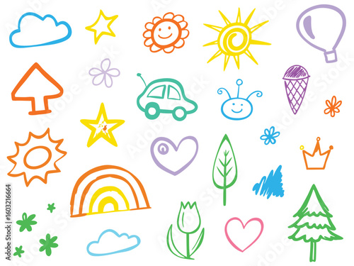 Set of colorful weather and summer icons with nature and design elements