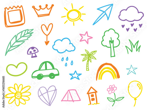 Set of Colorful Summer Vacation Icons for Travel and Weather Design