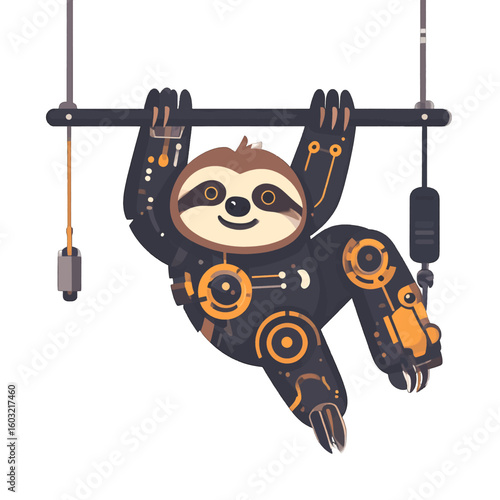 Cute Robotic Sloth Hanging from Gymnastic Rings