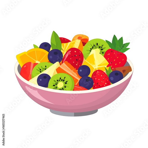 Colorful Fruit Salad In Pink Bowl