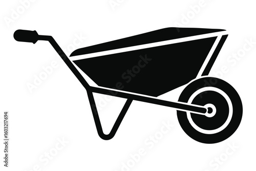Black Silhouette Illustration of a Garden Wheelbarrow with One Wheel and Handles