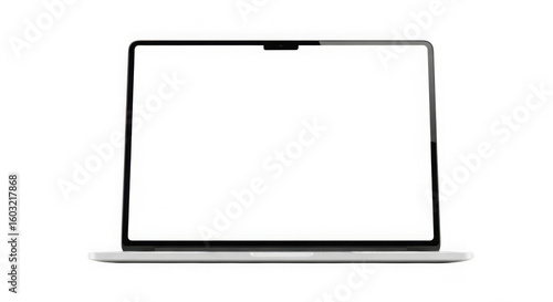 Modern silver laptop open showing blank screen isolated on transparent background