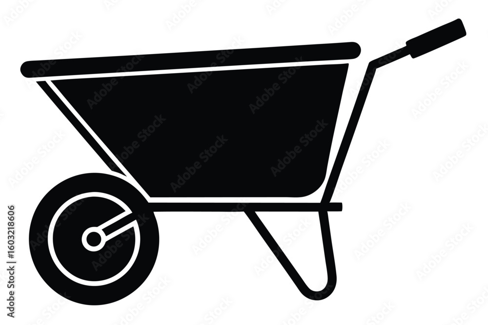 Black Wheelbarrow Silhouette Icon Single Wheel Design for Gardening and Construction Tasks Black Wheelbarrow Silhouette Icon Single Wheel Design for Gardening and Construction Tasks