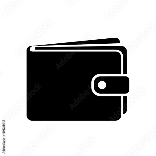 Black wallet icon with button and folded design  