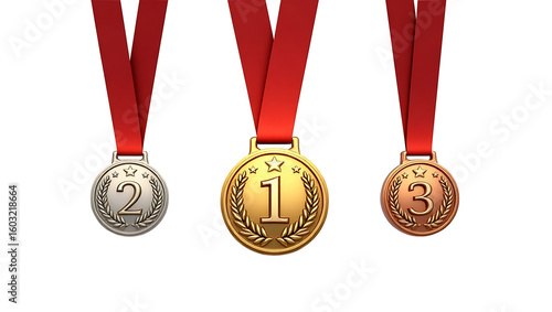 gold medal with red ribbon isolated,
Gold, Silver, and Bronze Medals with Ribbons – 1st, 2nd, 3rd Place Awards