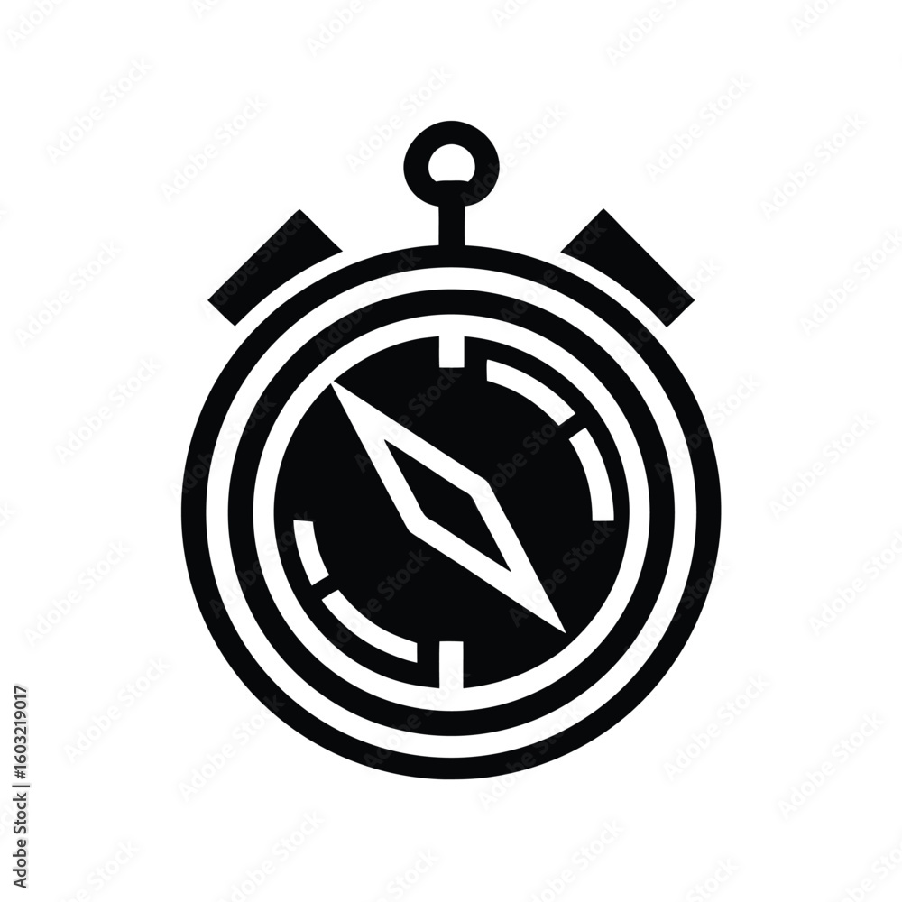 Fototapeta premium Minimalist logo a stopwatch with compass needle time measurement