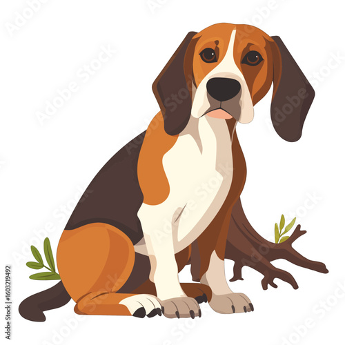Beagle Dog Illustration Sitting Portrait