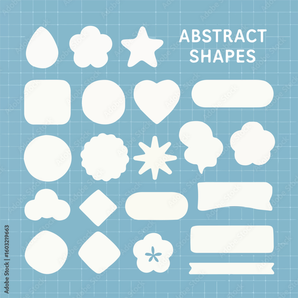 Obraz premium Collection of various white abstract shapes on a light blue background