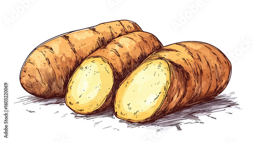 Freshly Cut Potato Tubers: Natural Starch Source with Skin in Rich Brown Hue