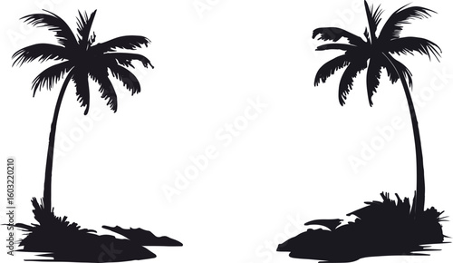 silhouettes of two palm trees on a white background